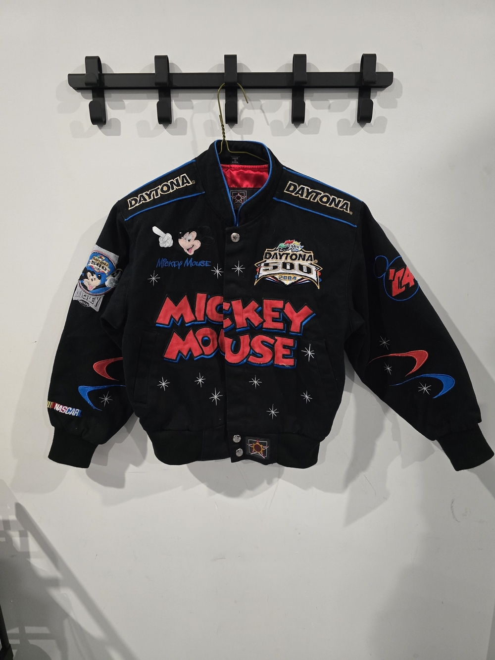 Vintage 2004 Disney Black Mickey Mouse Daytona Embroidered Kids Jacket